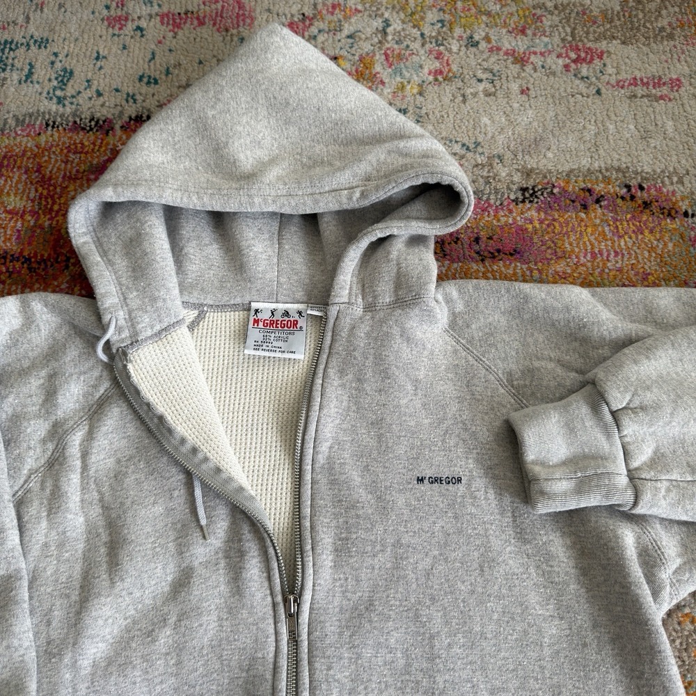 Vintage McGregor Competitors Thermal Lined Zip Up Hoodie Grey Mens Large